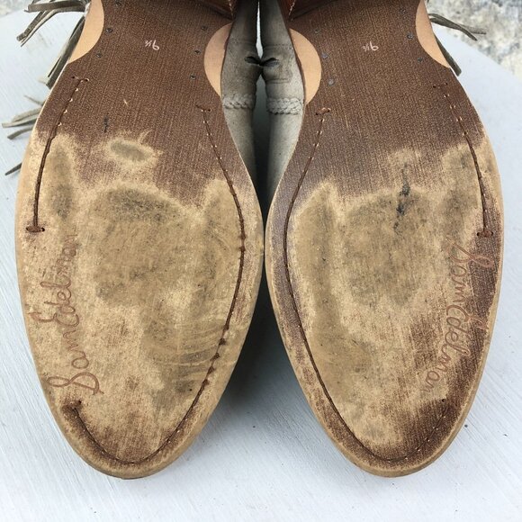 Sam Edelman Women's Size 9.5M Paige Taupe Brown Leather Fringe Ankle Booties - Picture 12 of 15